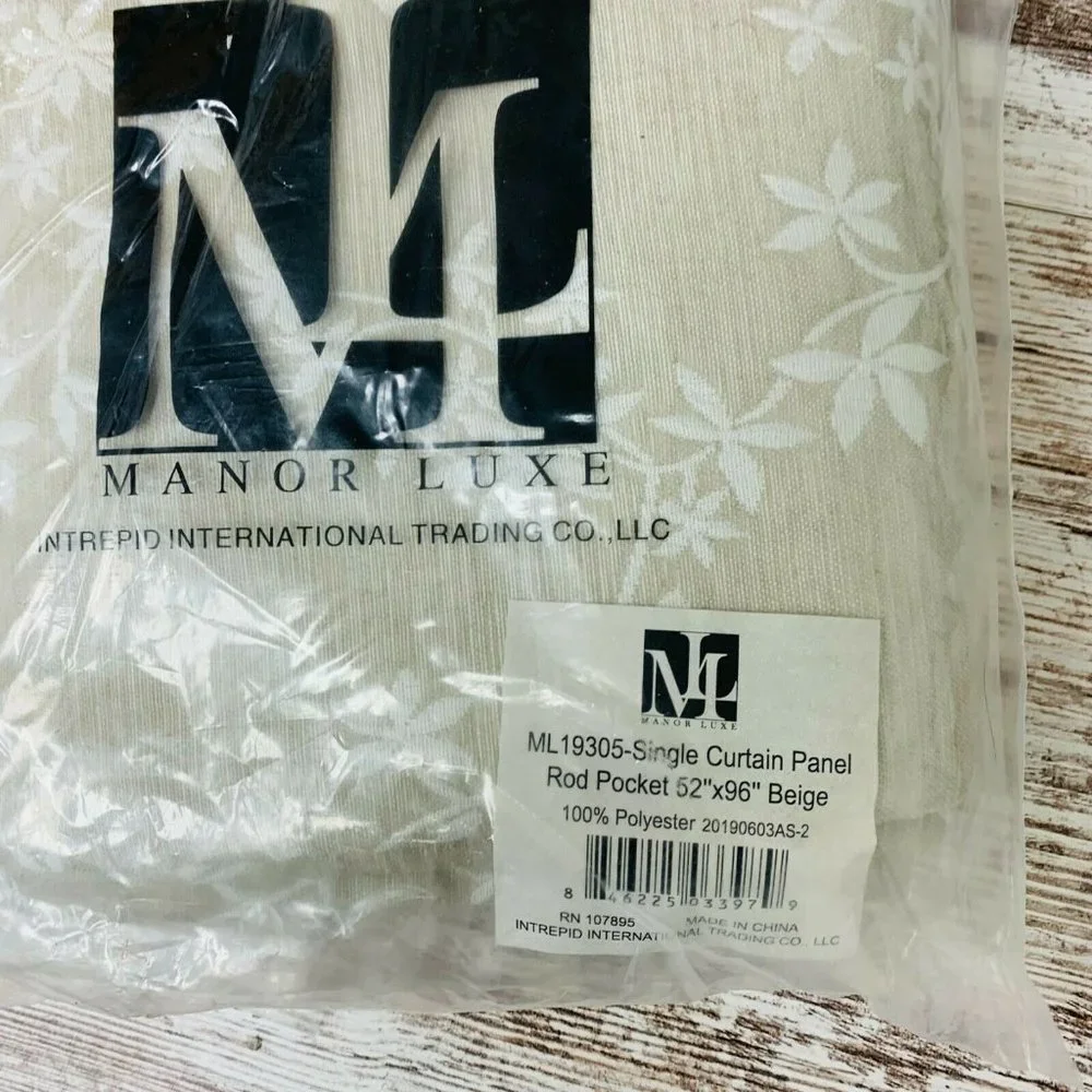 Manor Luxe Beige Floral ML-19305 Single Curtain Panel 52 in x 96 in NEW NIP